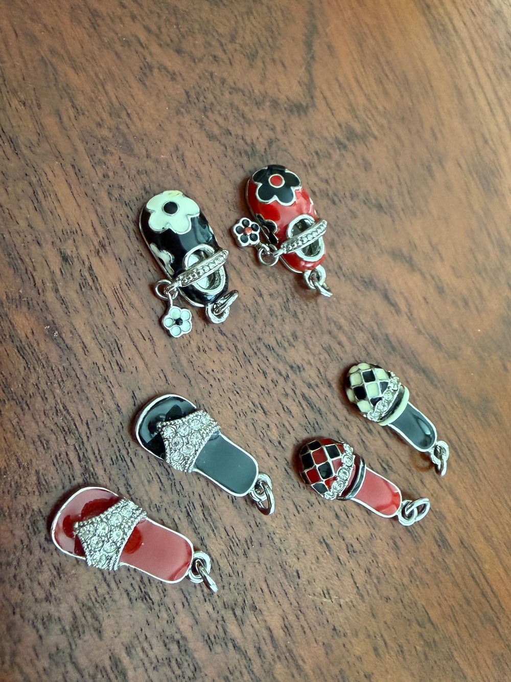 Rhinestone Enamel Charms - Black & Red